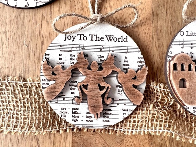 "Sheet Music" Wooden Nativity Ornaments