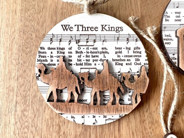 "Sheet Music" Wooden Nativity Ornaments